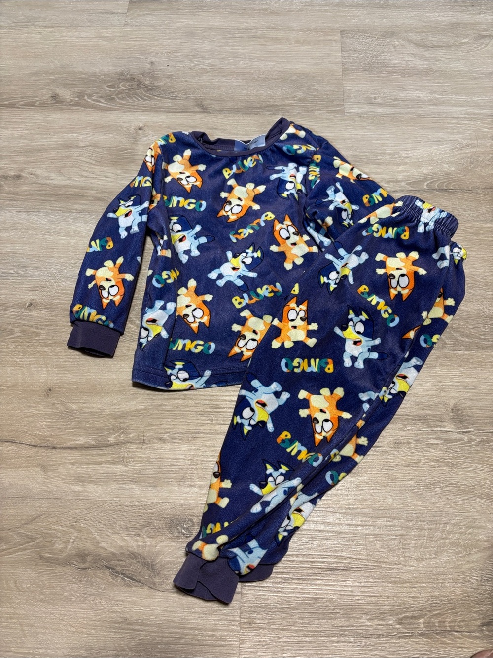 Bluey Kids Navy Blue Character Fleece Pajama Set with Colorful Fox Print